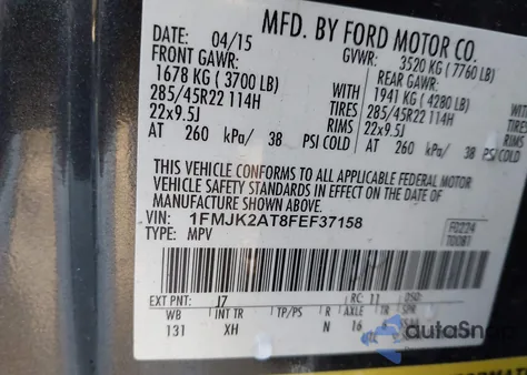 2015 Ford Expedition El Limited из США, поврежденный, VIN 1FMJK2AT8FEF37158